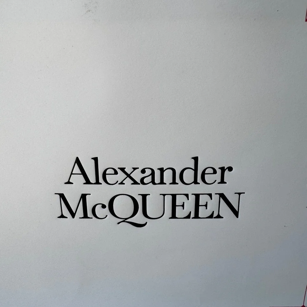 Alexander McQueen White Paper Boutique Shopping Bag Red Ribbon Handles Logo